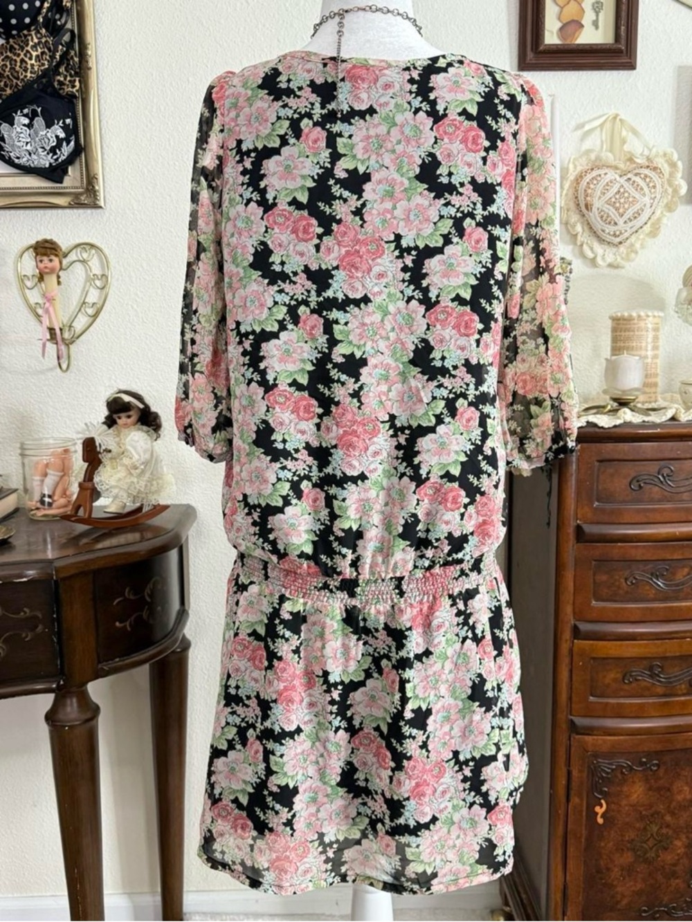 J Fashion dainty cottagecore floral drop waist dress - Picture 4 of 5